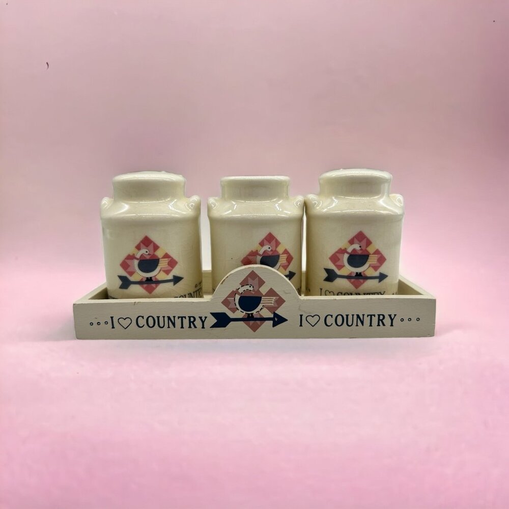 Country Kitchen Goose‎ Salt Pepper Shakers Toothpick Holder Set Berco I Love